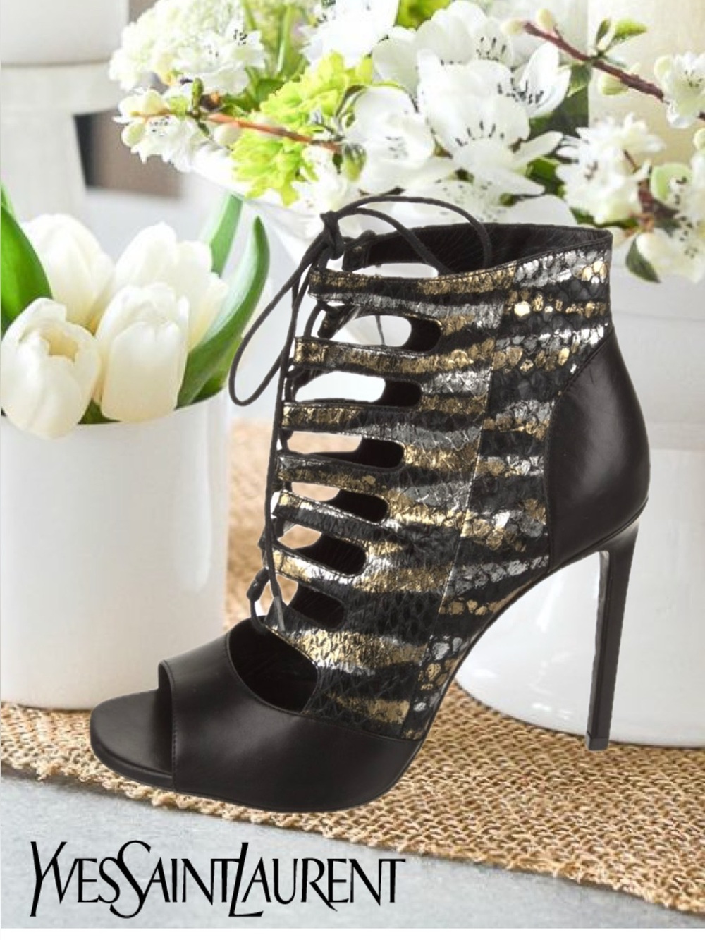AUTHENTIC YSL CUTOUT LACE UP HEELS